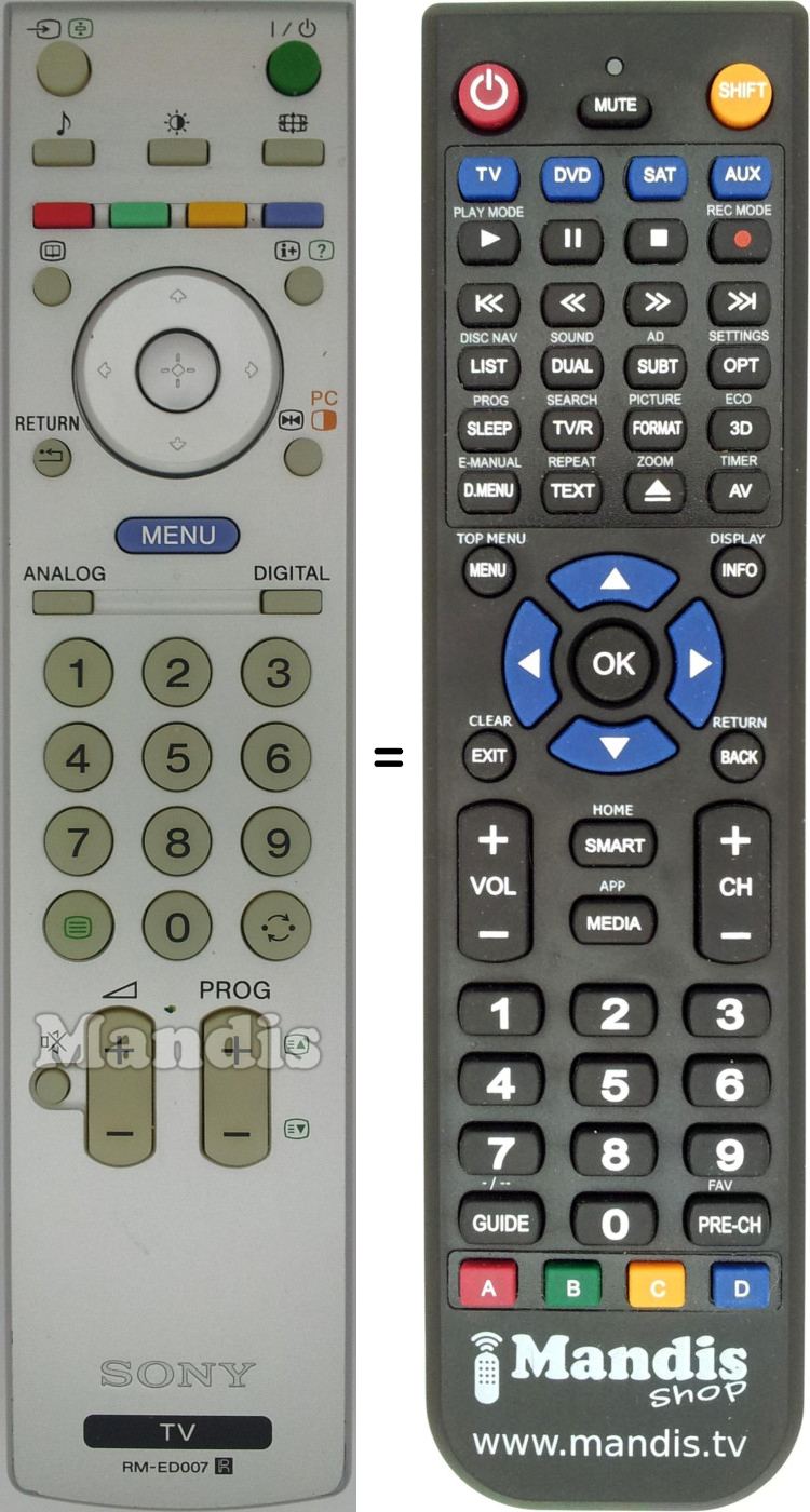 Replacement remote control Sony RM-ED007