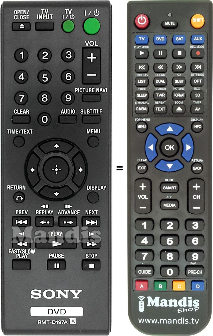 Télécommande équivalente Sony RMT-D197A