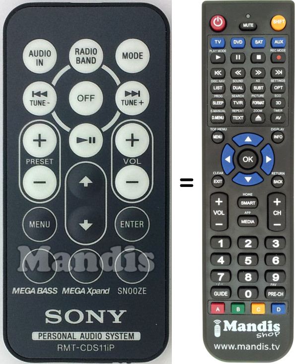 Télécommande équivalente Sony RMT-CDS11IP