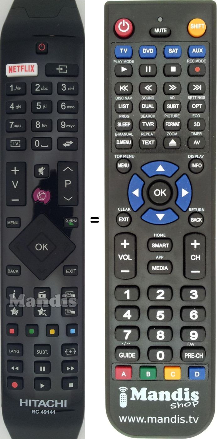 Replacement remote control Hitachi RC49141