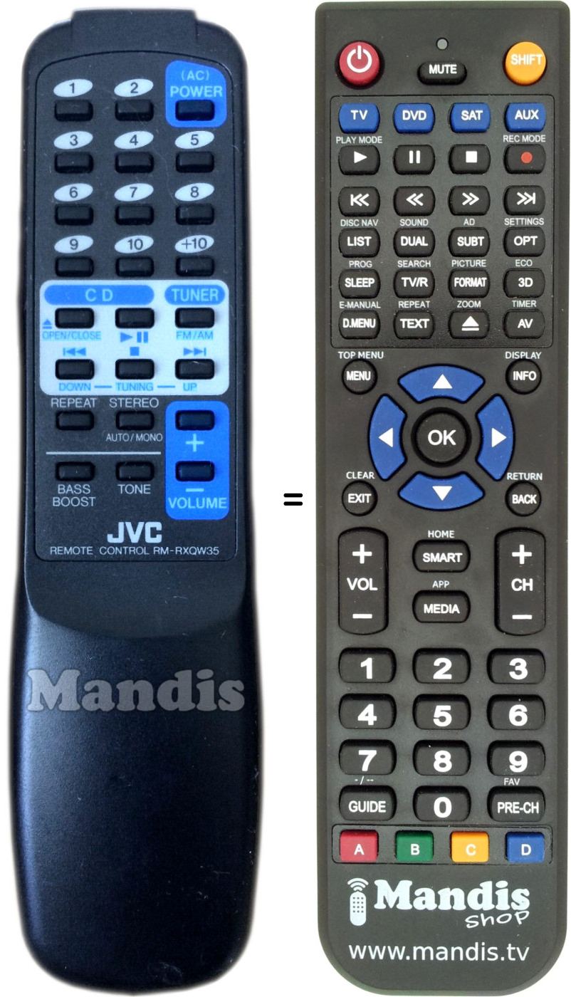 Replacement remote control JVC RM-RXQW35