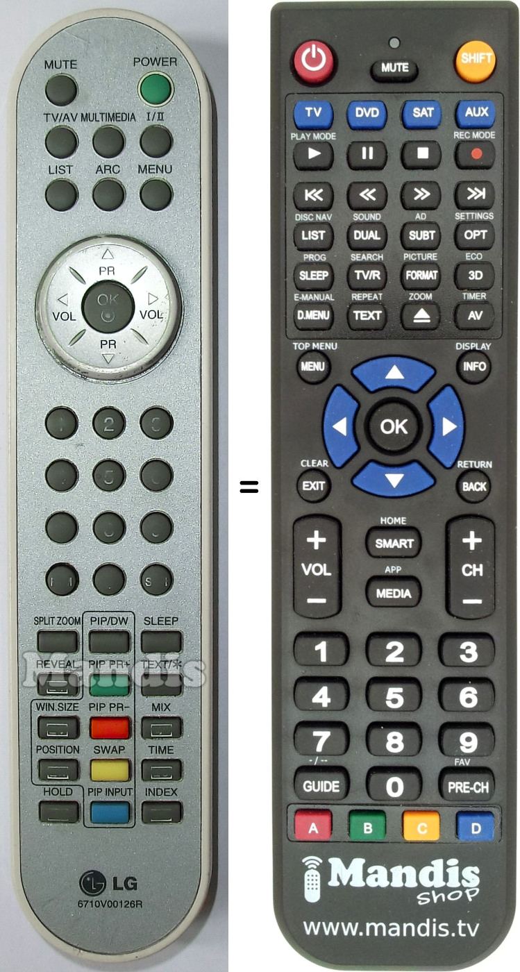 Gleichwertige Fernbedienung LG 6710 V 00126 R