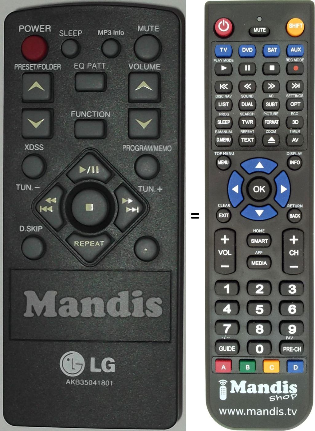 Télécommande équivalente LG AKB35041801