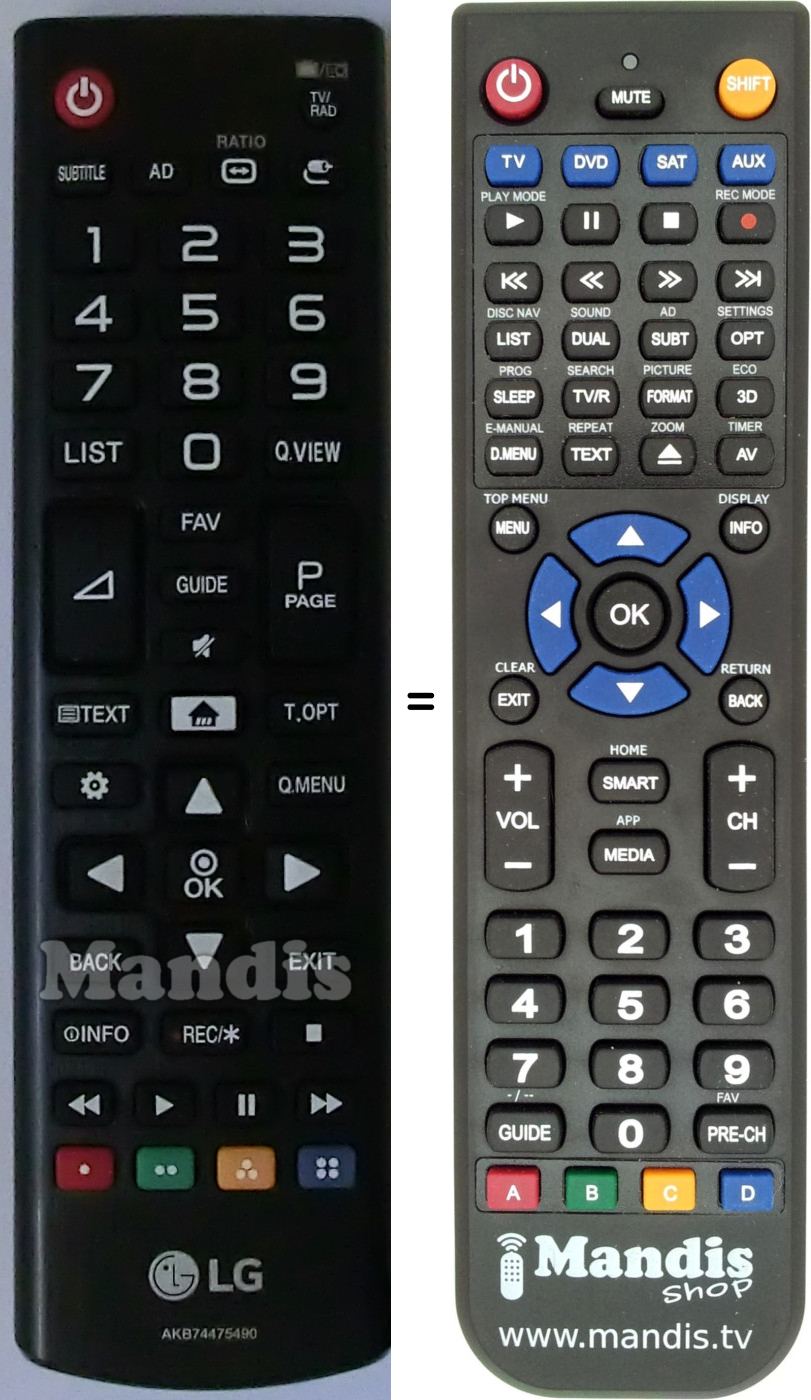 Télécommande équivalente LG AKB74475490