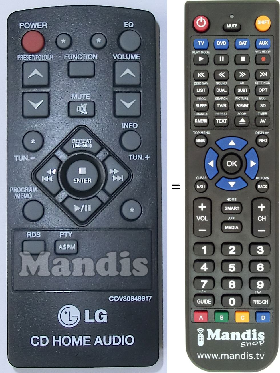 Gleichwertige Fernbedienung LG COV30849817