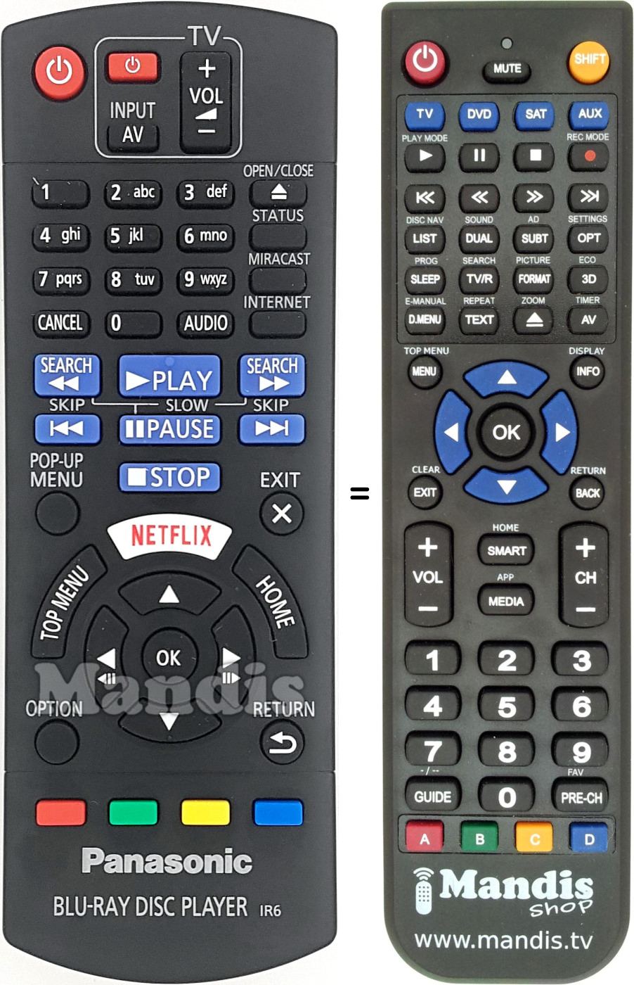 Télécommande équivalente Panasonic N2QAYB001060