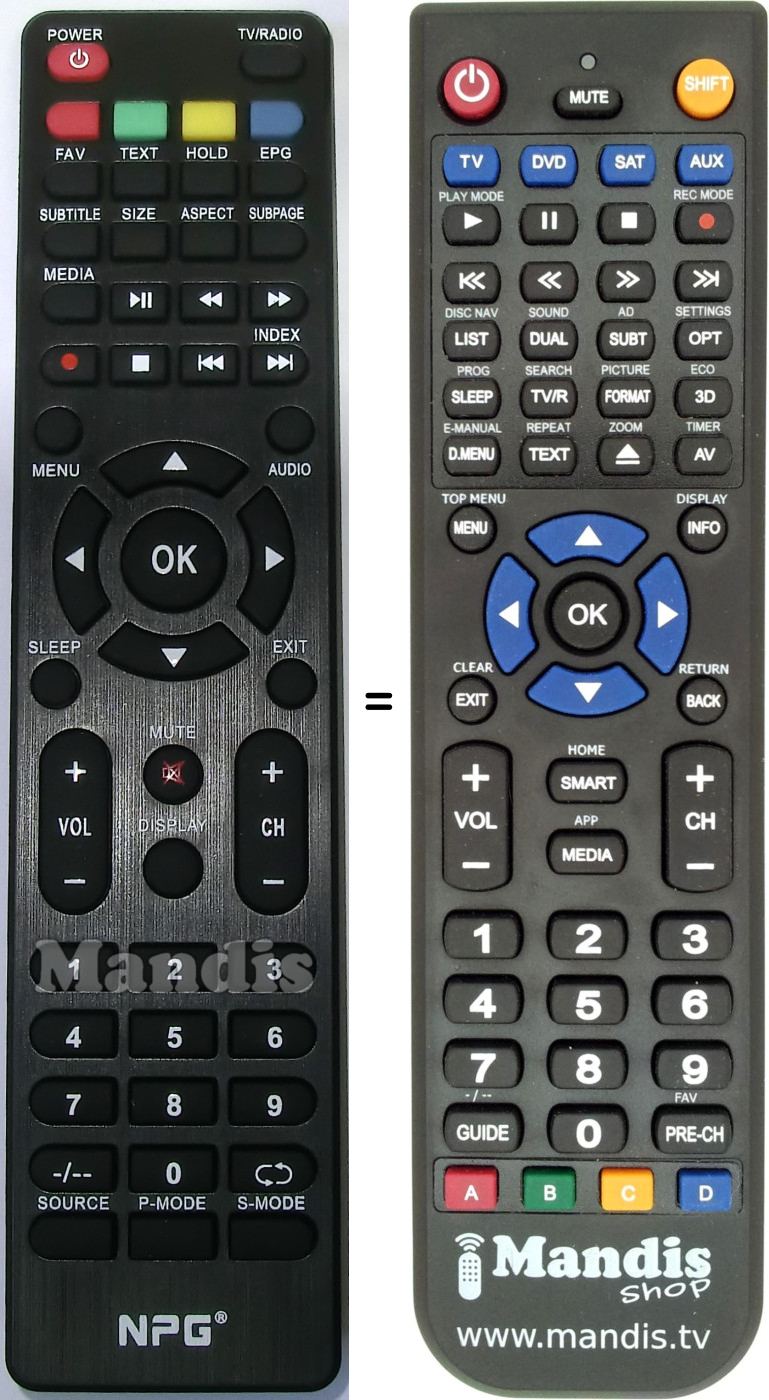 Replacement remote control Npg TV100DL19H