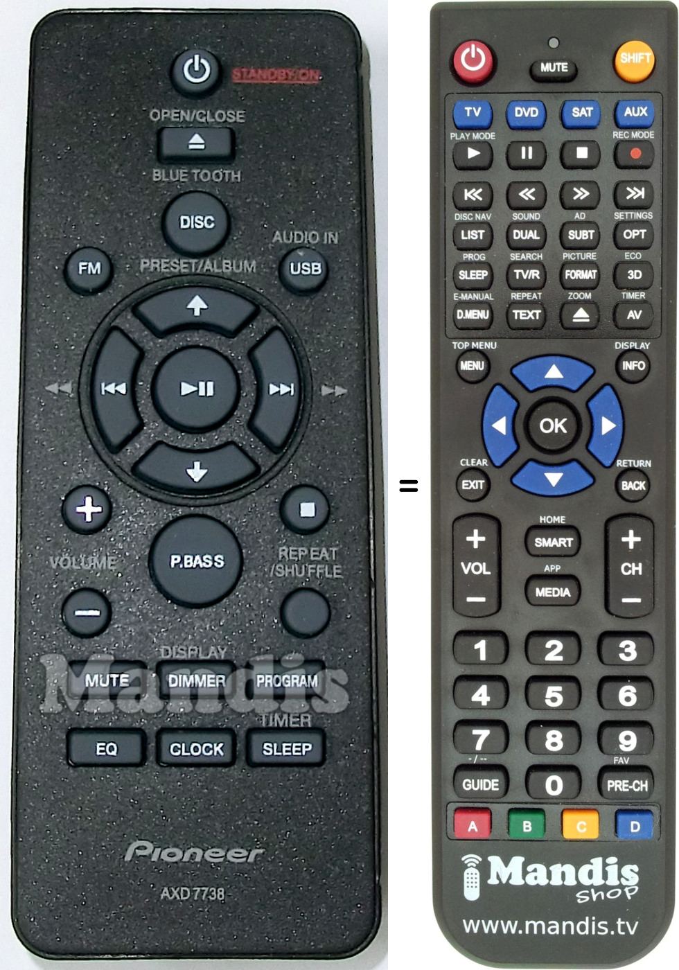 Replacement remote control Pioneer AXD7738