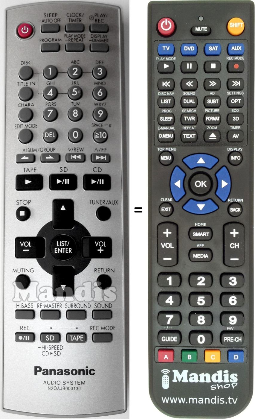 Télécommande équivalente Panasonic N2QAJB000130