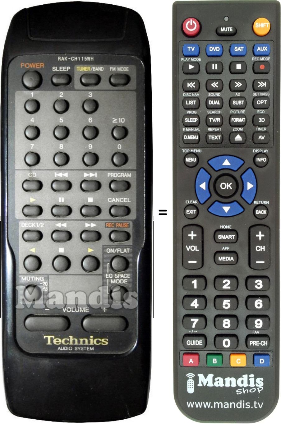 Telecomando equivalente Technics RAK-CH115WH