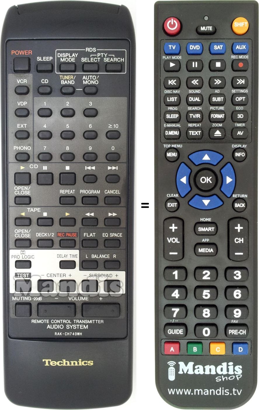 Replacement remote control Technics RAK-CH740WH