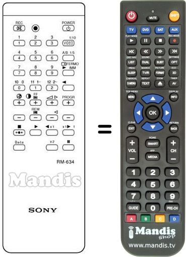 Télécommande équivalente Sony RM 634