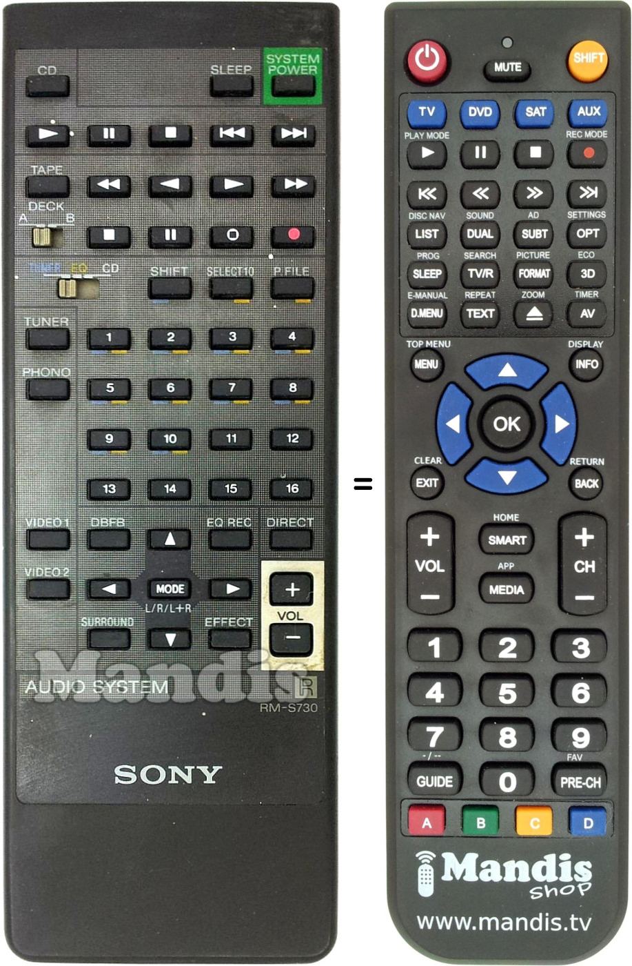 Telecomando equivalente Sony RM-S730