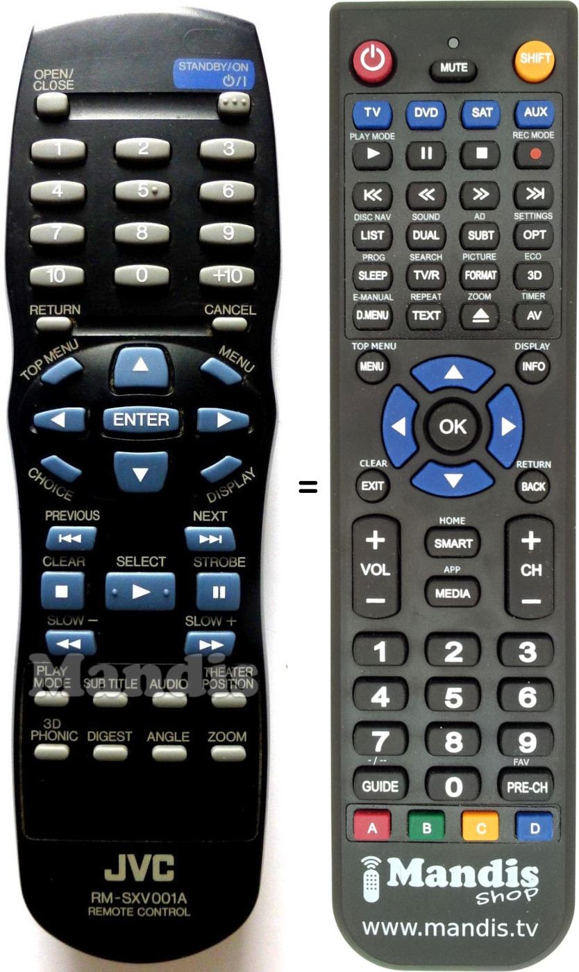 Replacement remote control JVC RM-SXV 001 A