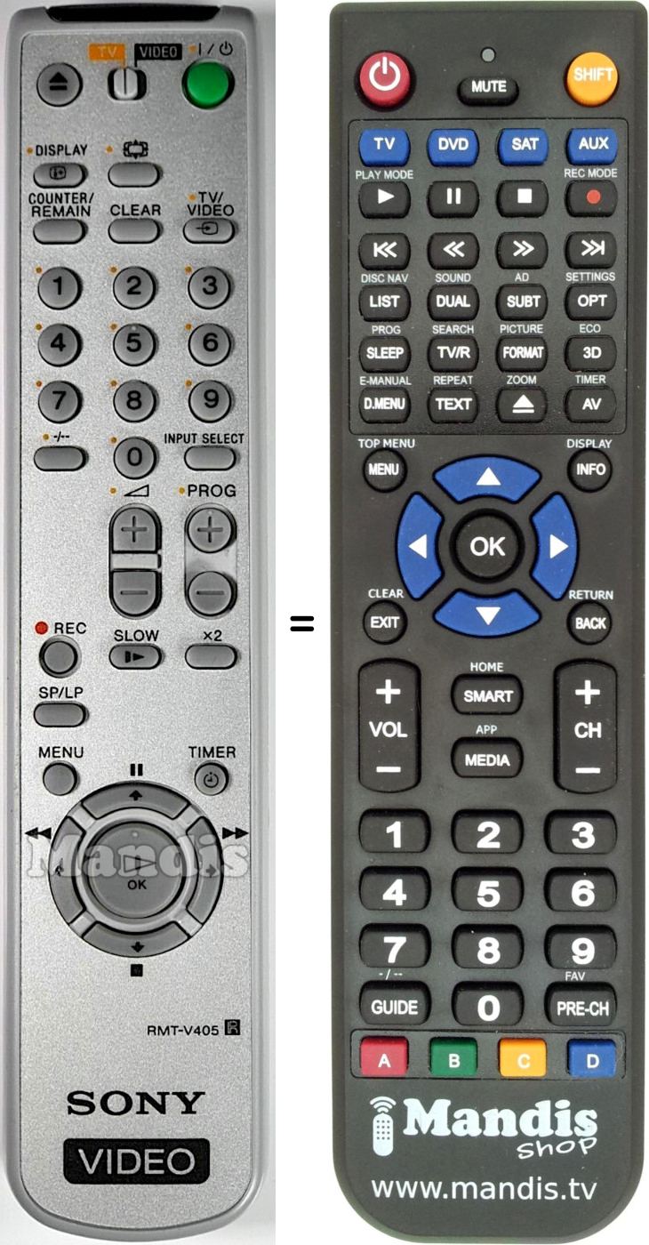 Télécommande équivalente Sony RMT-V405