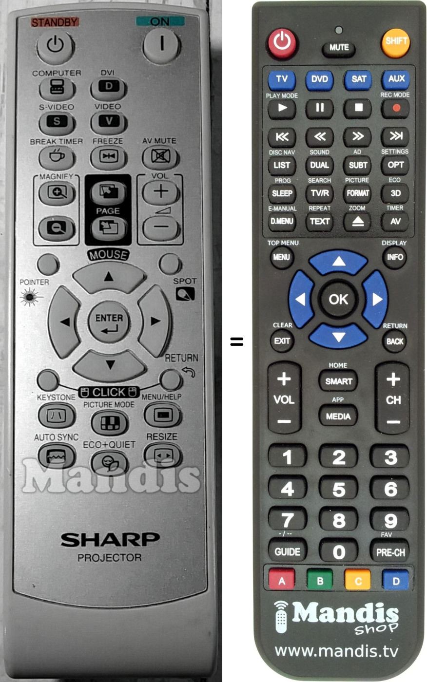 Replacement remote control Sharp RRMCGA592WJSA