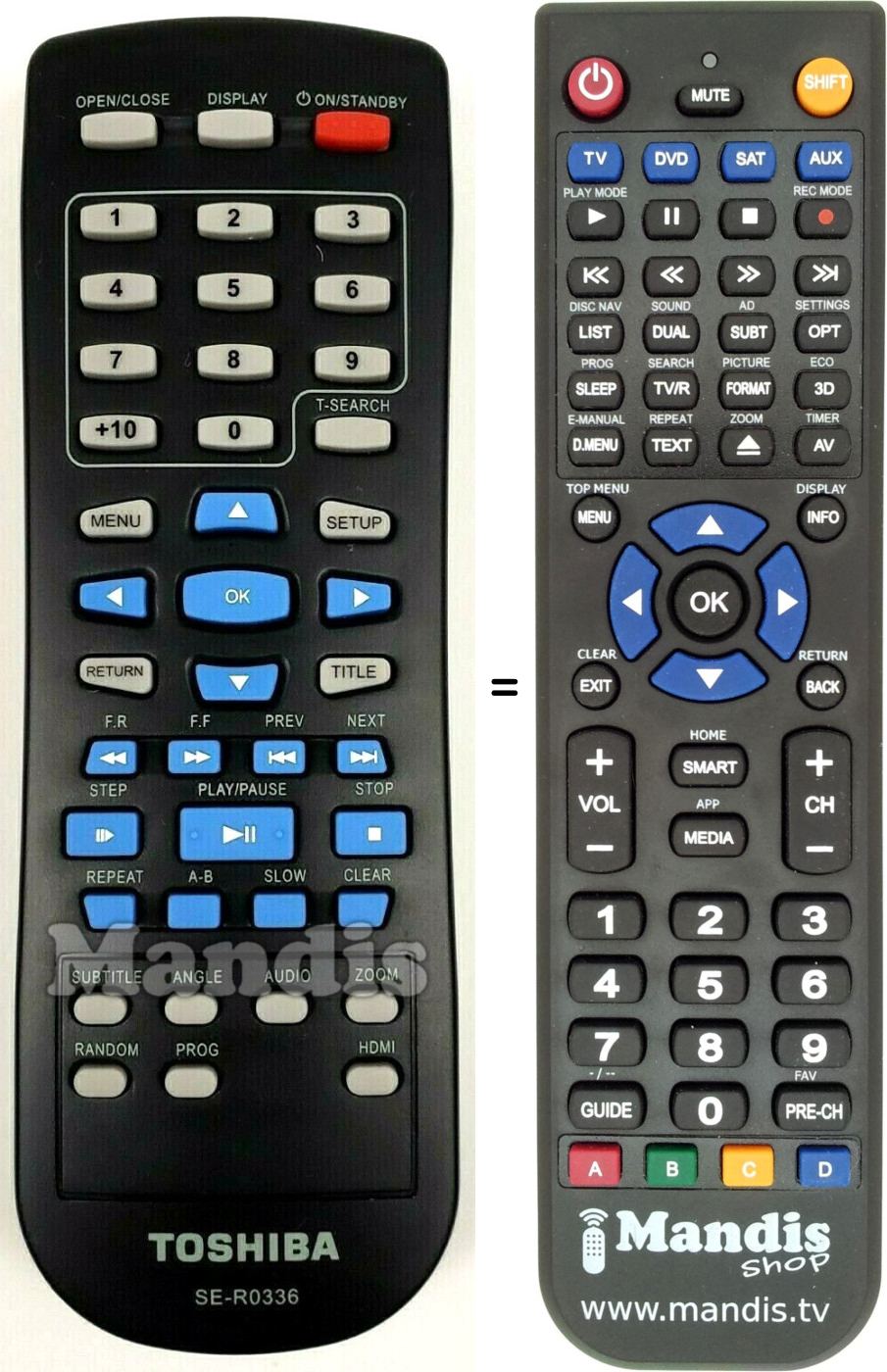Replacement remote control Toshiba SE-R0336
