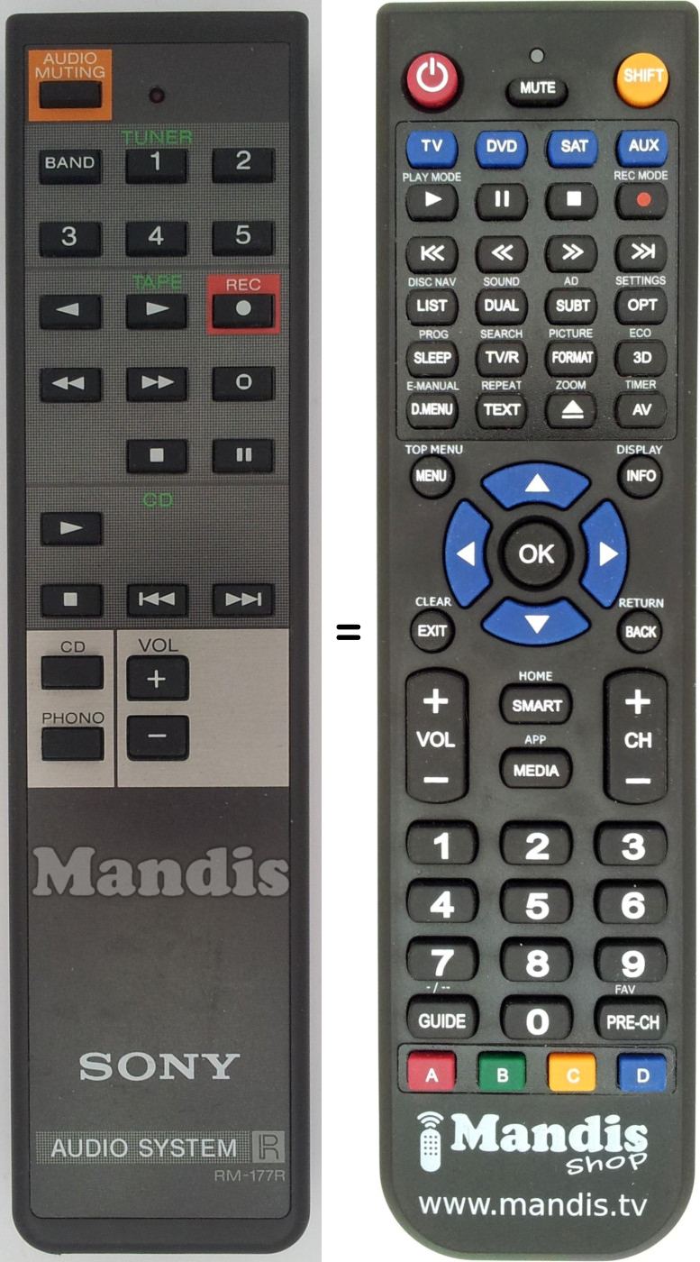Replacement remote control RM-177R