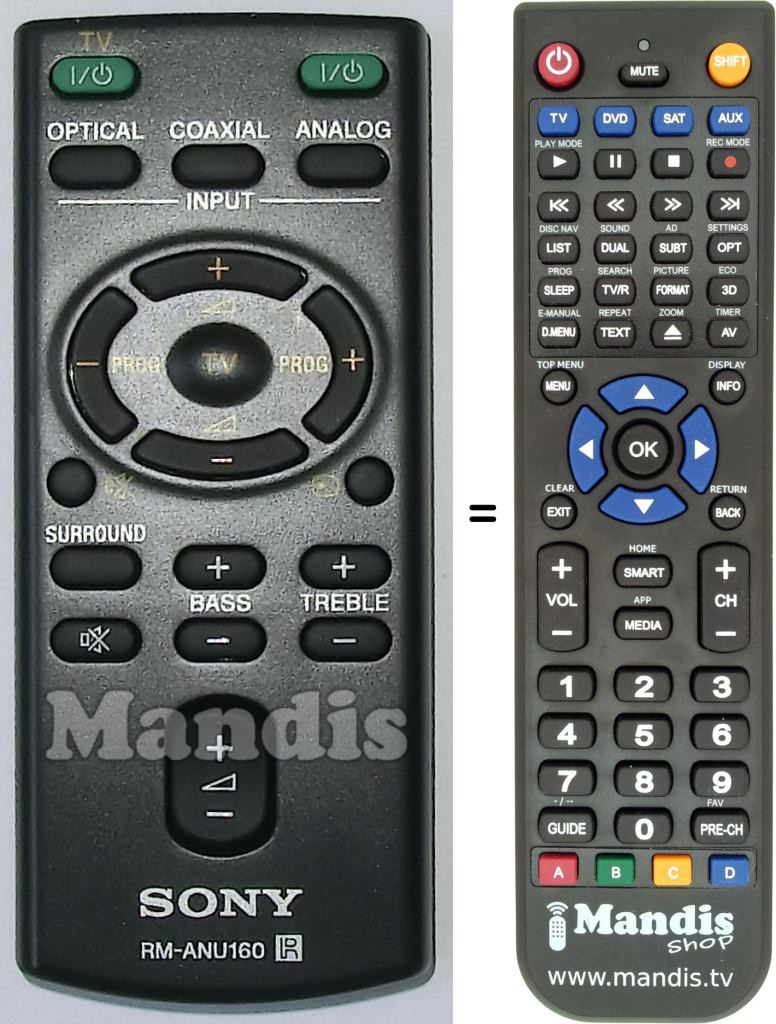 Télécommande équivalente Sony RM-ANU160