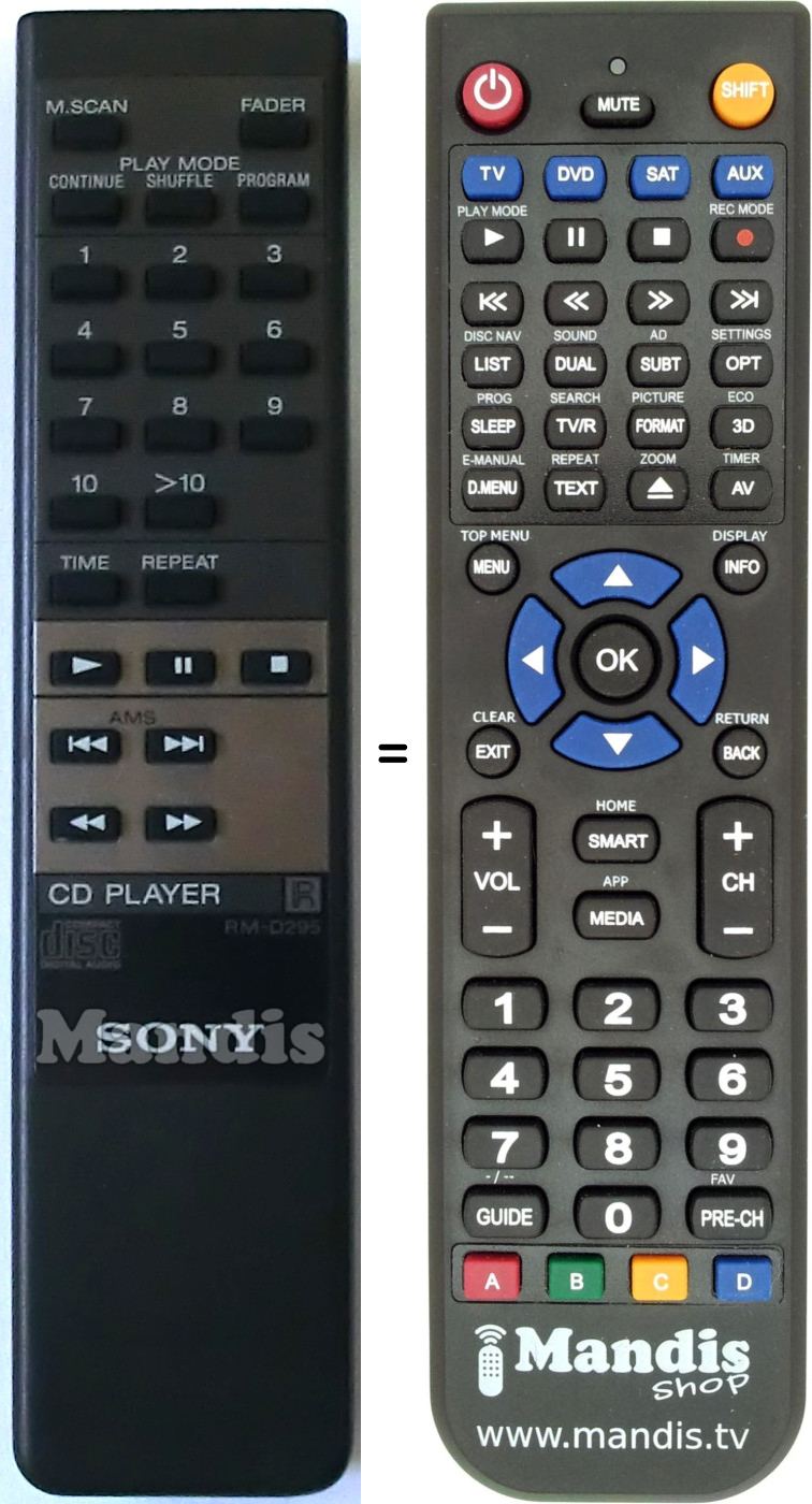 Replacement remote control Sony RM-D295