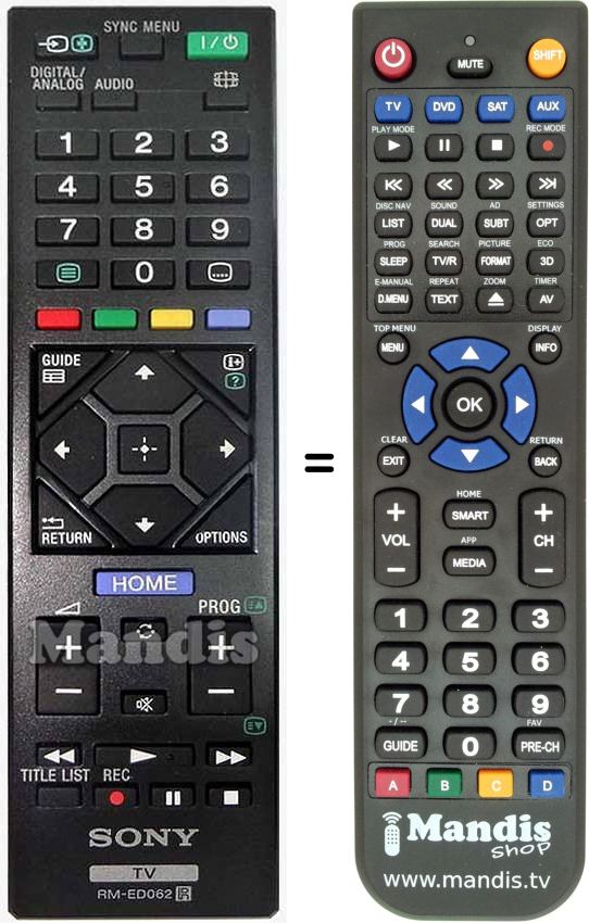 Replacement remote control Sony RM-ED062