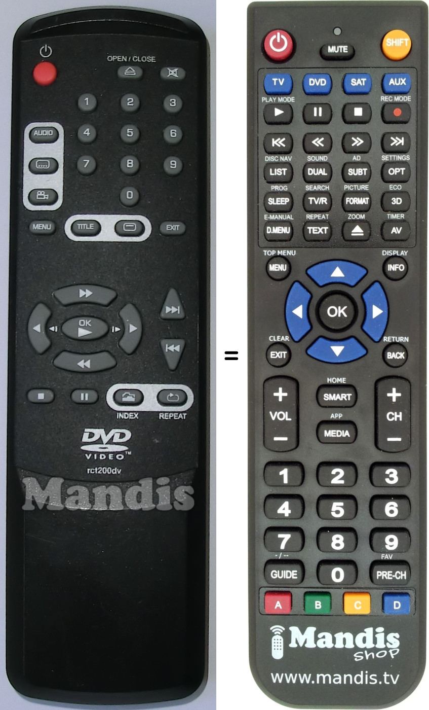 Replacement remote control Brandt RCT 200 DV