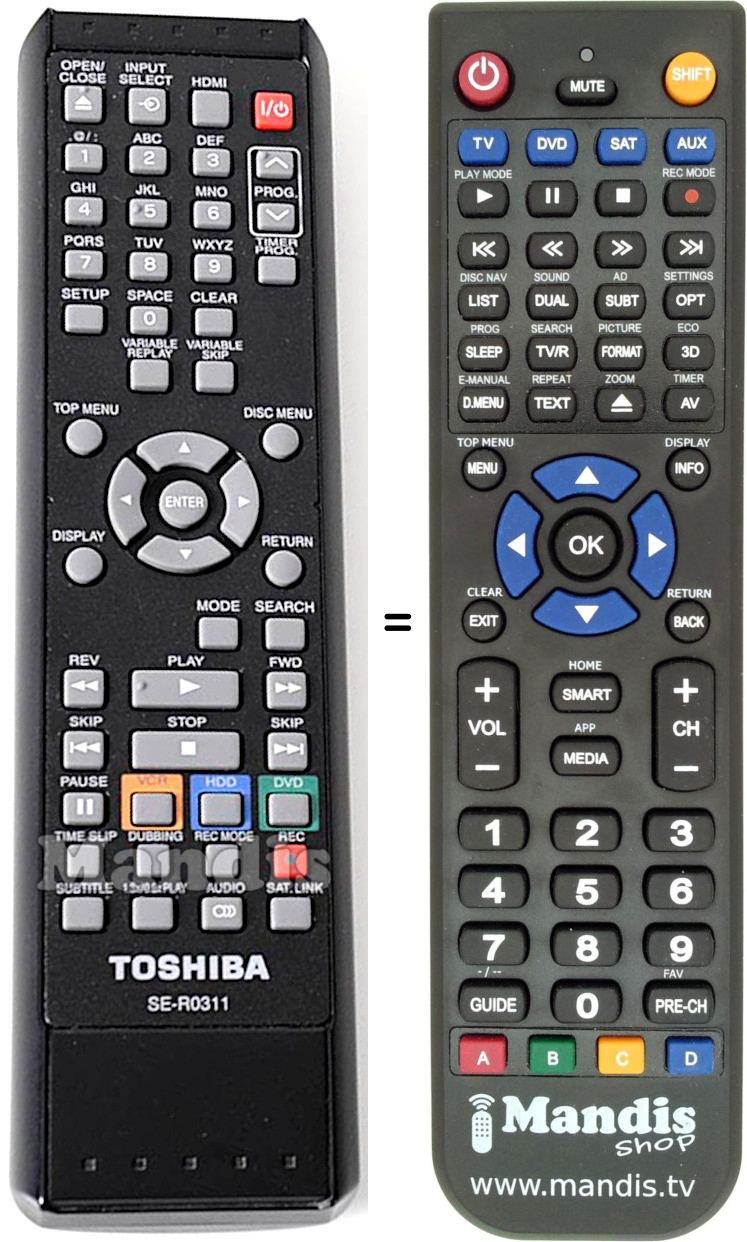 Télécommande équivalente Toshiba SE-R0311