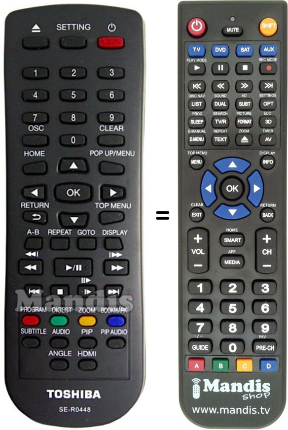 Replacement remote control Toshiba SE-R0448