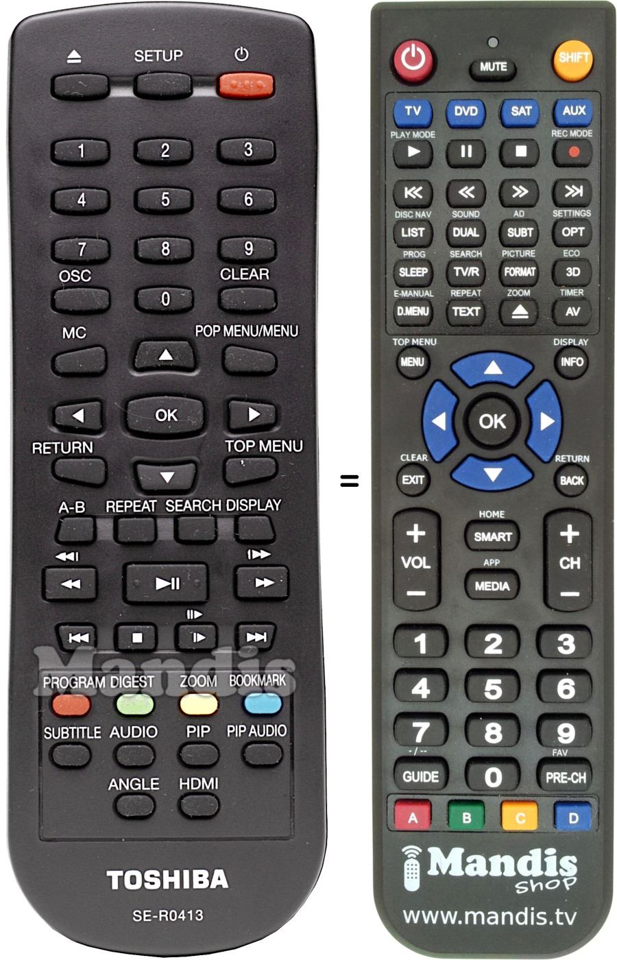 Replacement remote control Toshiba SE-R0413
