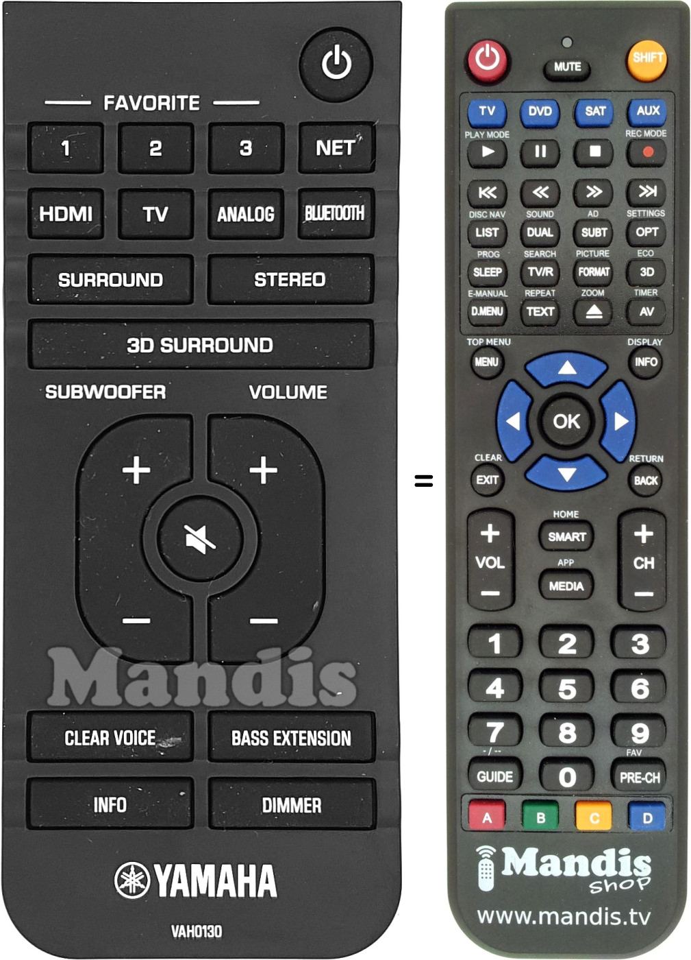 Télécommande équivalente Yamaha VAH0130