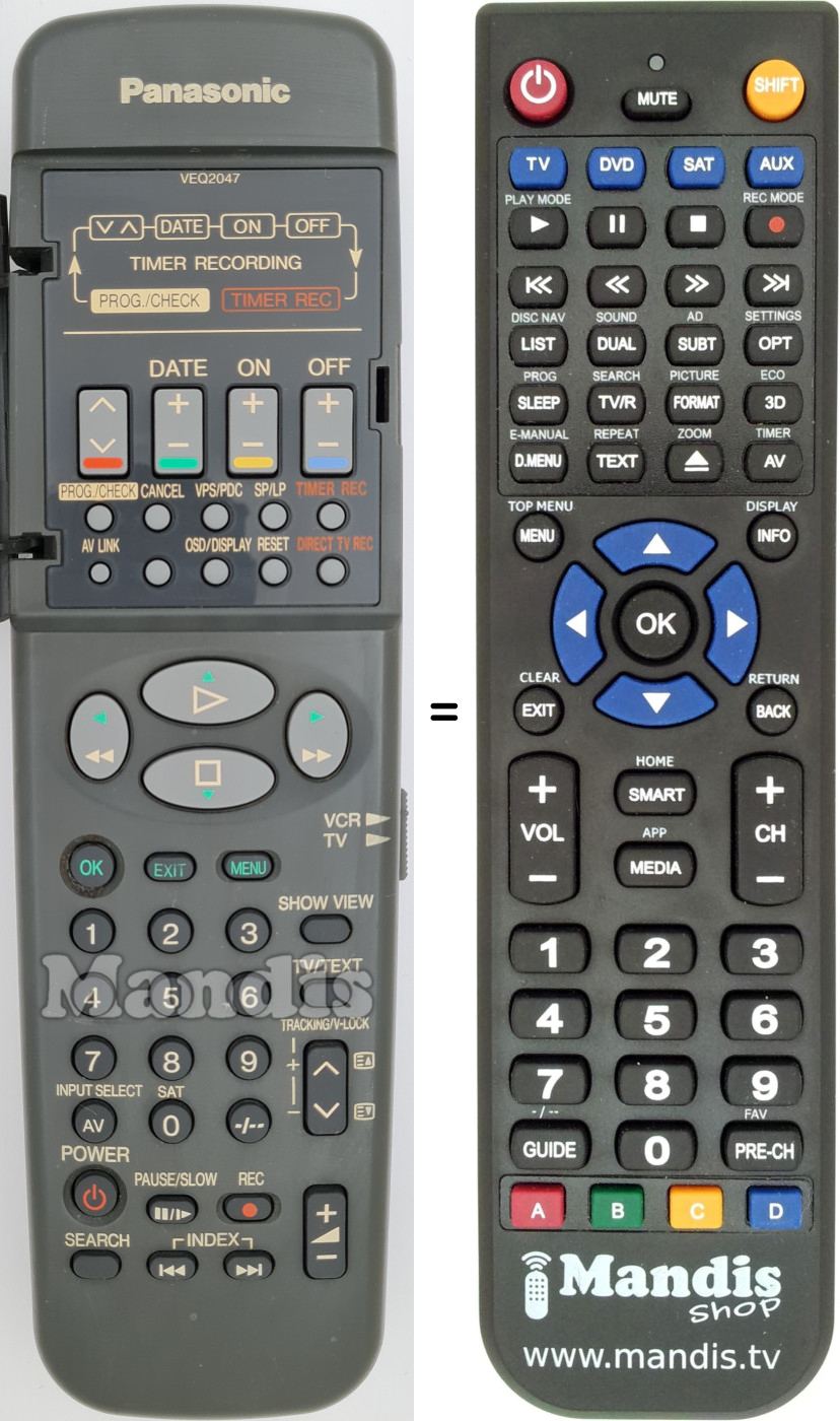 Télécommande équivalente Panasonic VEQ2047