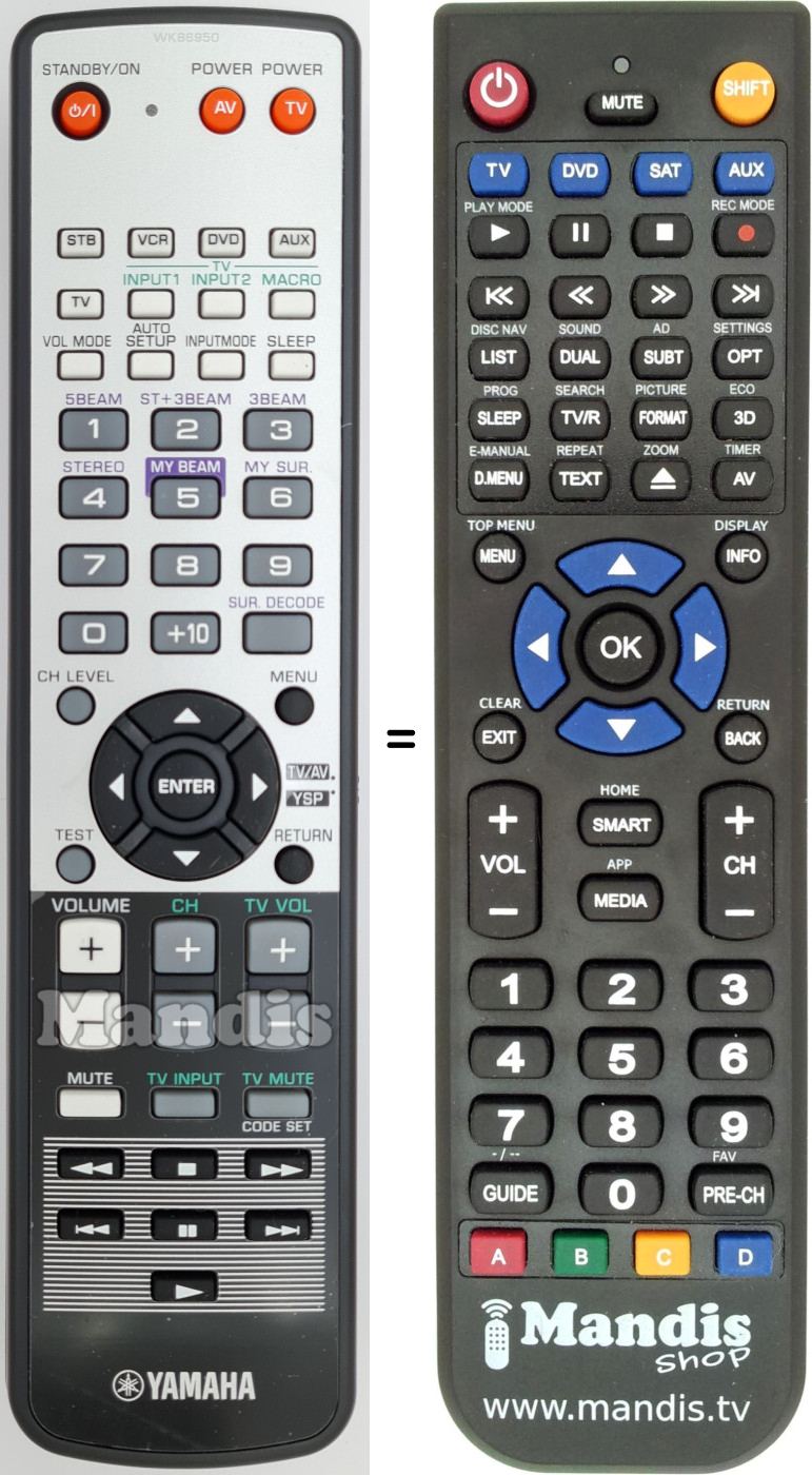 Télécommande équivalente Yamaha WK869500
