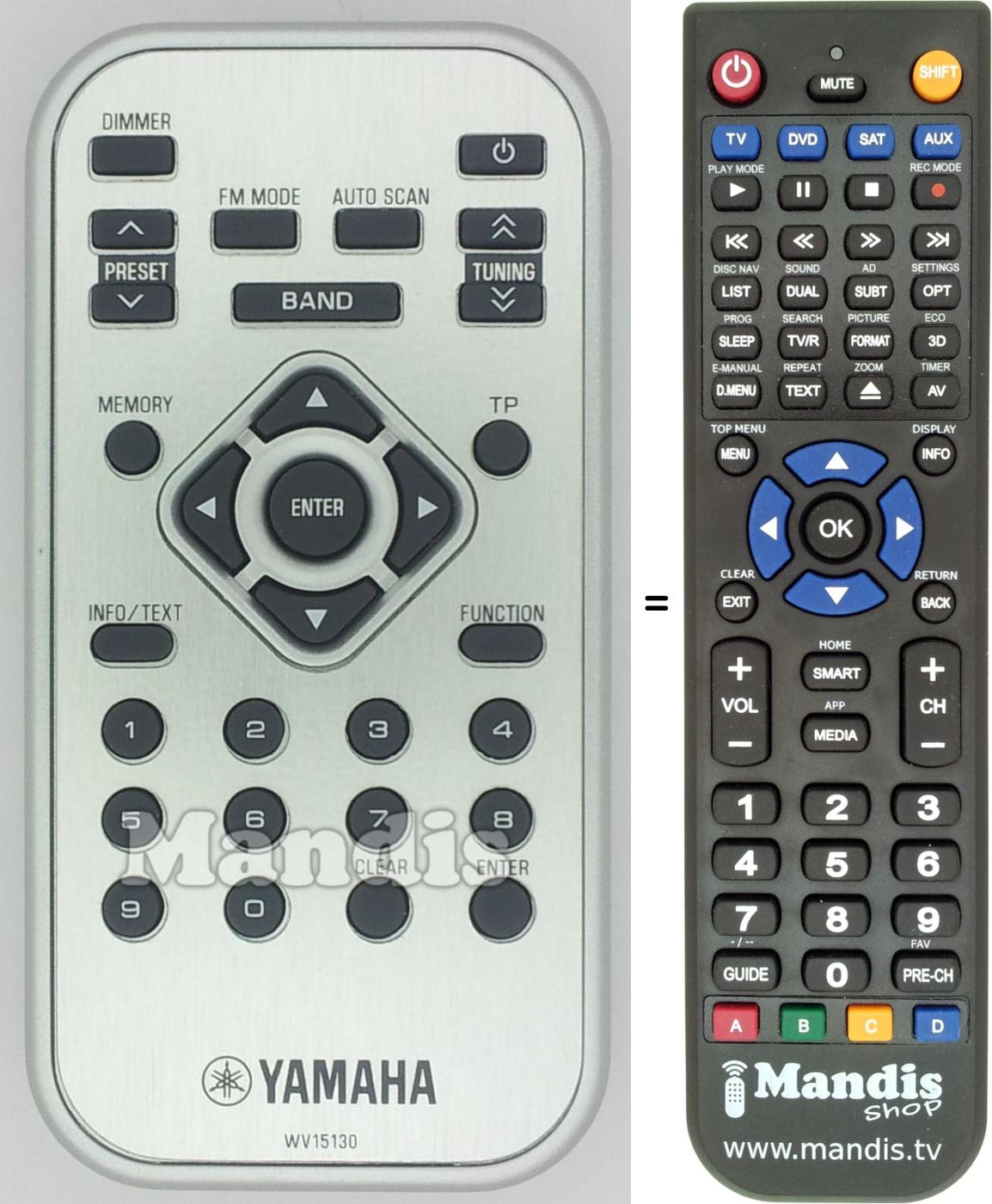 Replacement remote control Yamaha WV151300