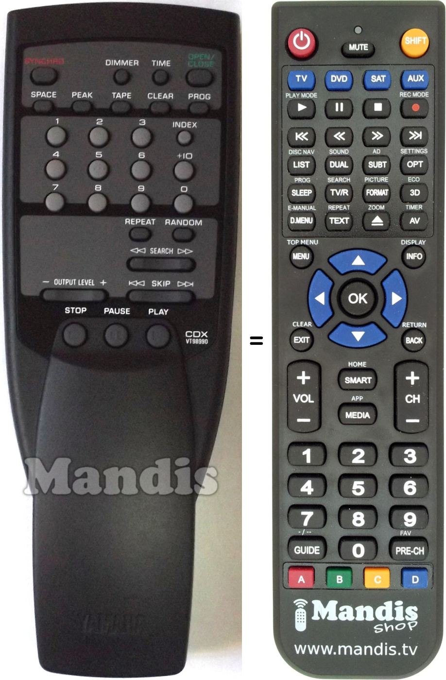 Replacement remote control Yamaha VT98990