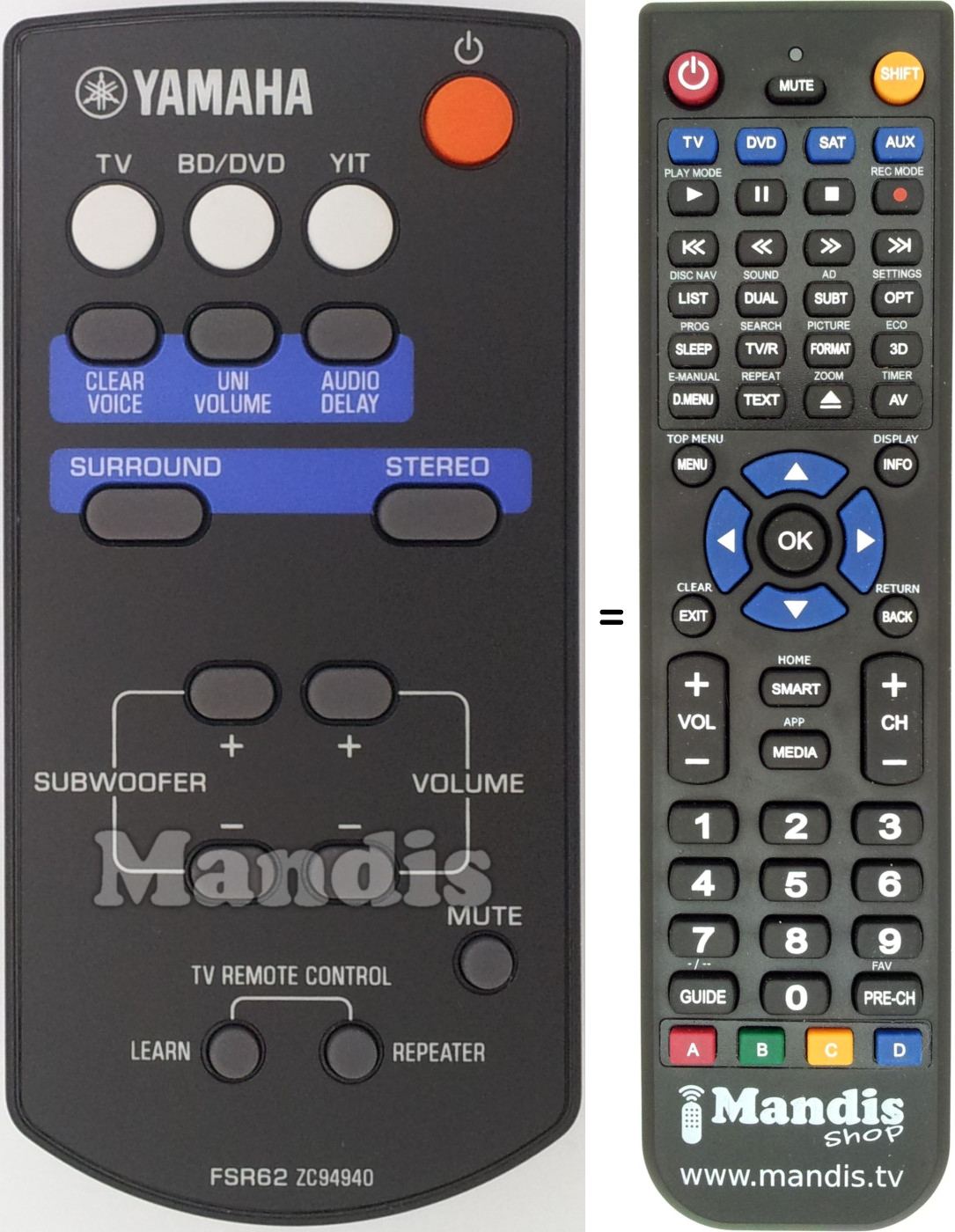 Replacement remote control Yamaha ZC949400