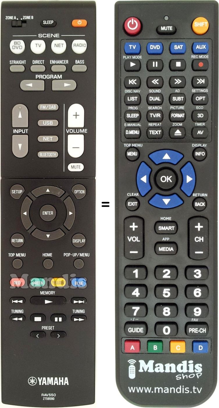 Replacement remote control Yamaha RAV550