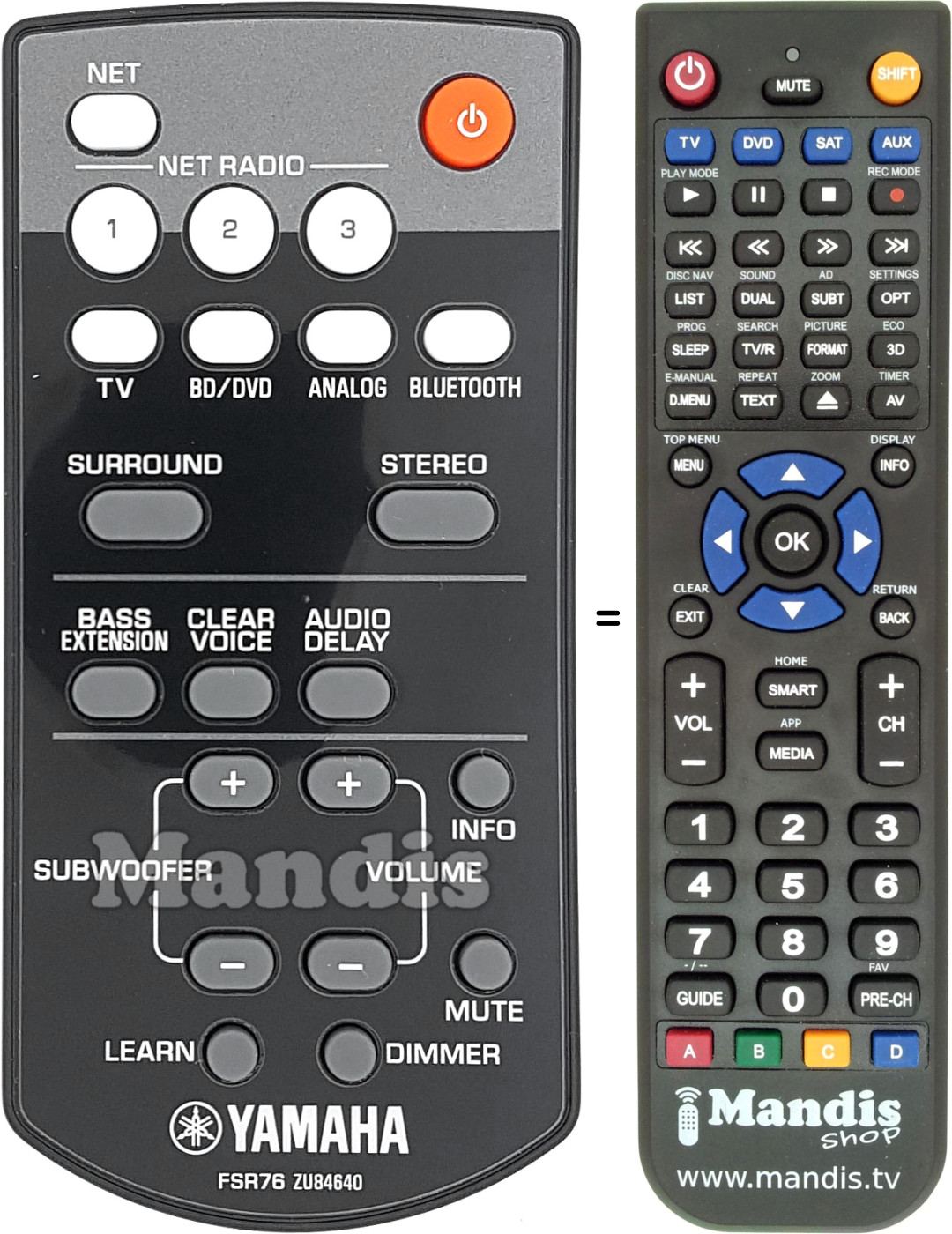 Télécommande équivalente Yamaha FSR76