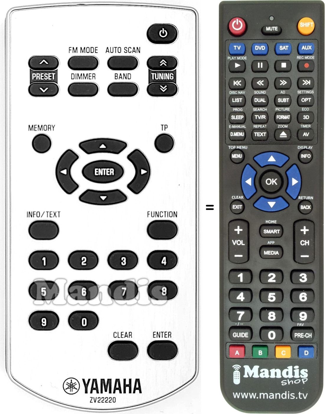 Télécommande équivalente Yamaha ZV222200