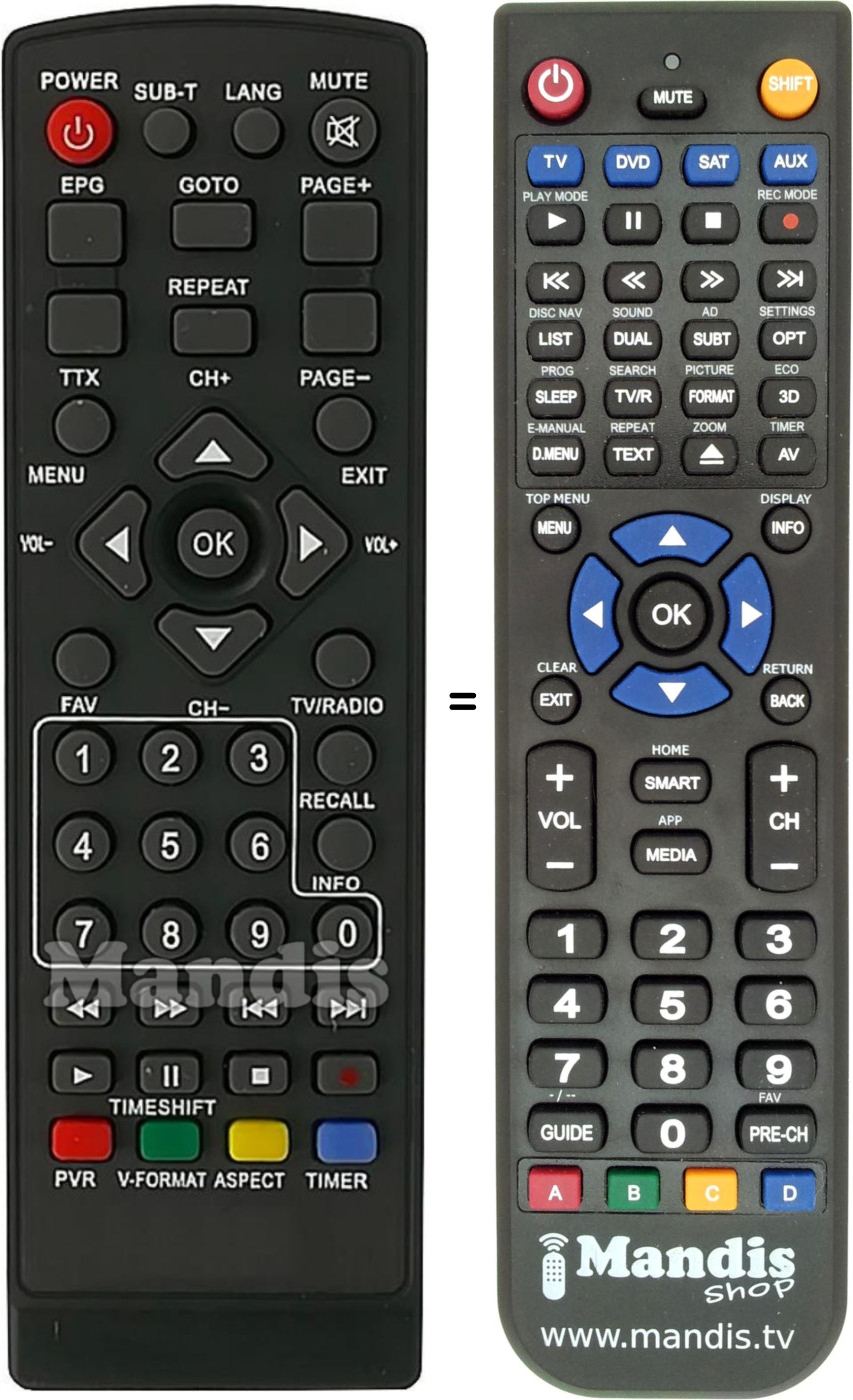Replacement remote control ZHONG OU HD-999-(V.1)