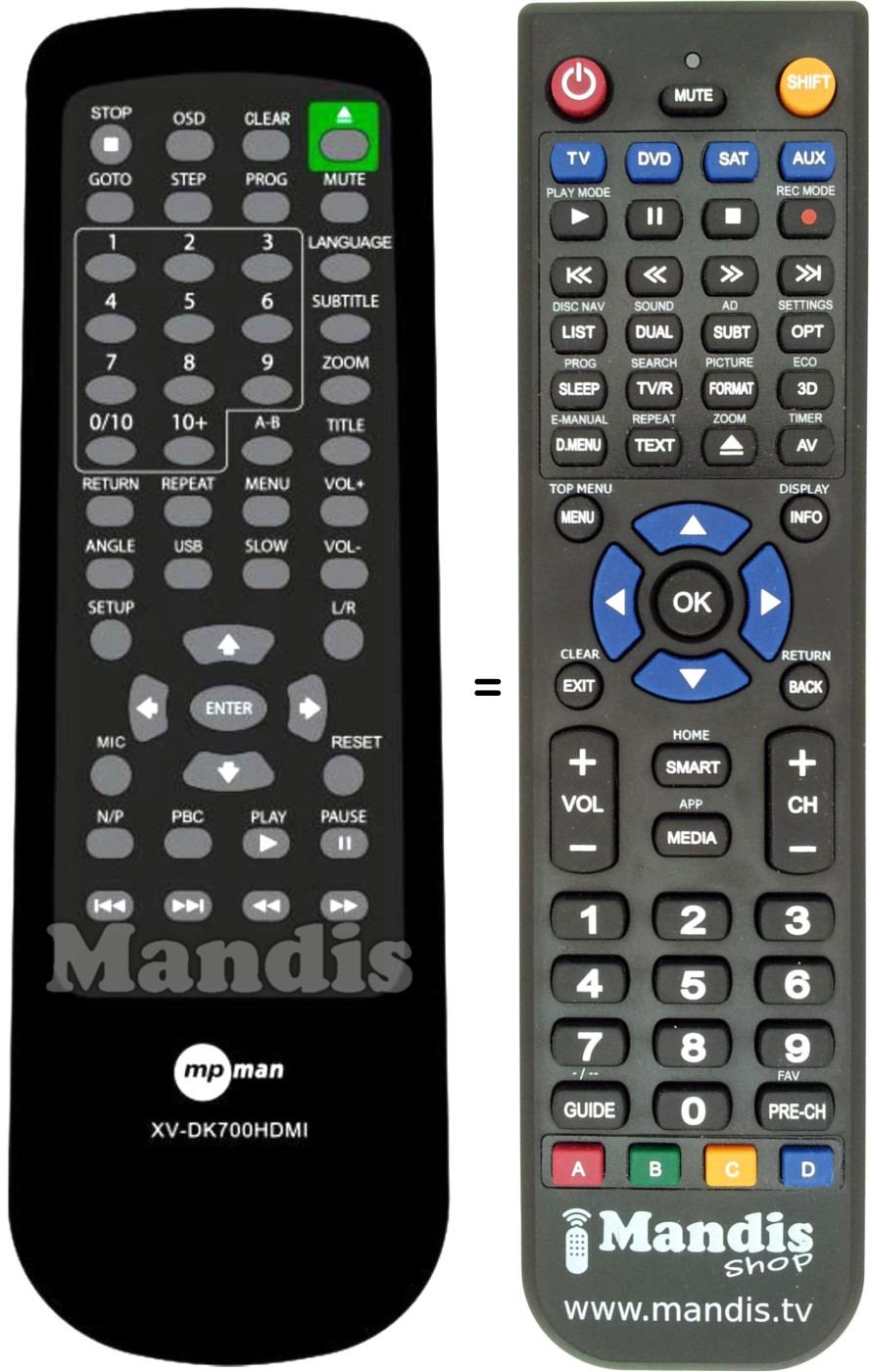 Replacement remote control MPMAN XVDK700-HDMI