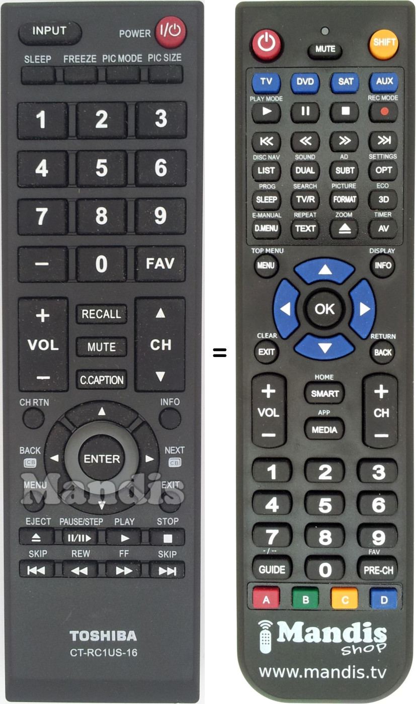Replacement remote control CT-RC1US-16