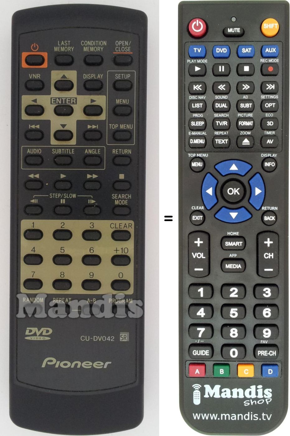 Replacement remote control Pioneer CU-DV 042