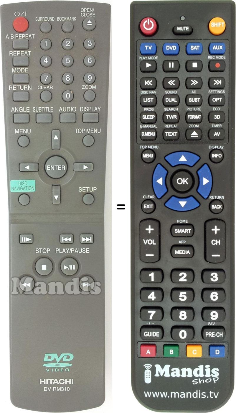 Replacement remote control Hitachi DV-RM310