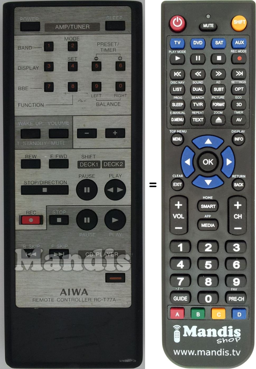 Replacement remote control RC-T77A