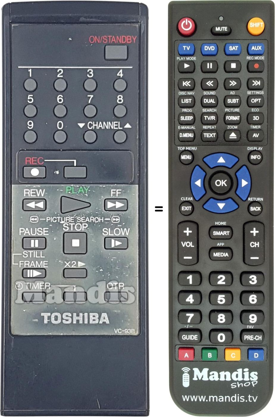 Replacement remote control Toshiba VC-93 B