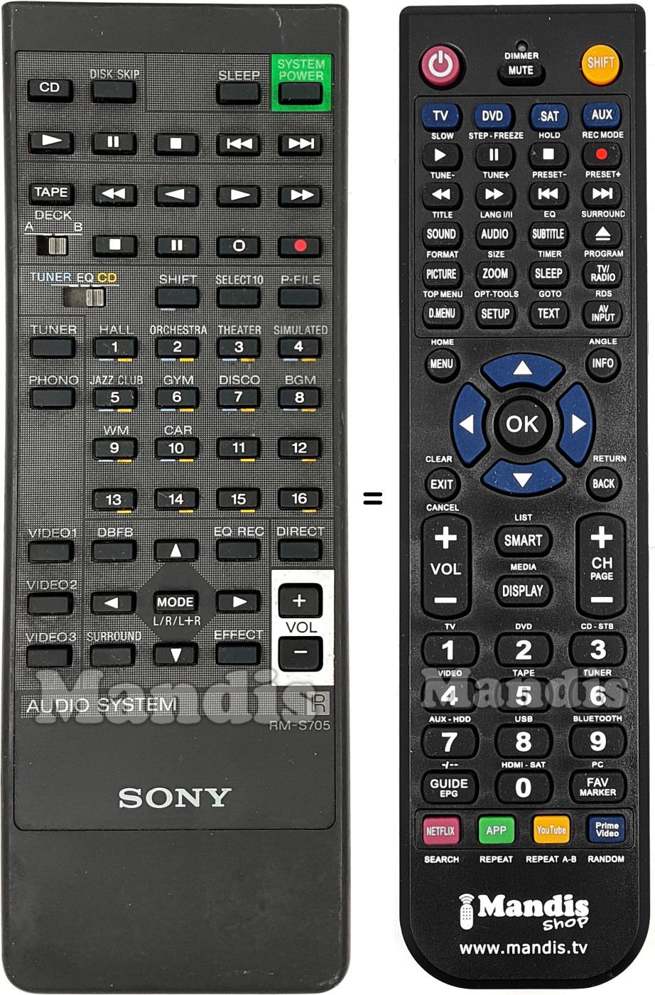 Replacement remote control Sony RM-S705