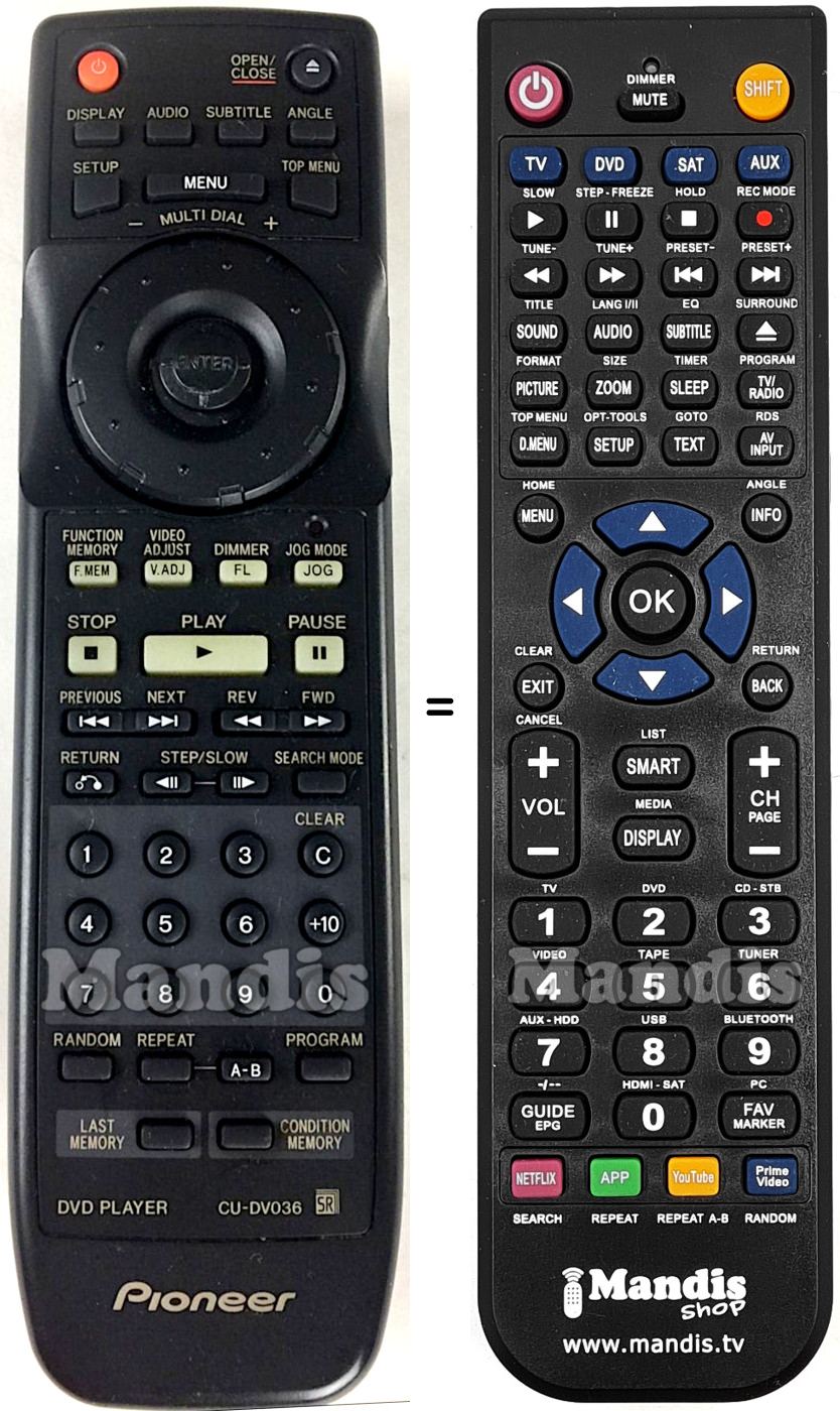 Replacement remote control Pioneer CU-DV036