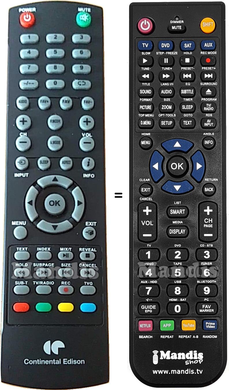 Replacement remote control Continental Edison CELED500119B7
