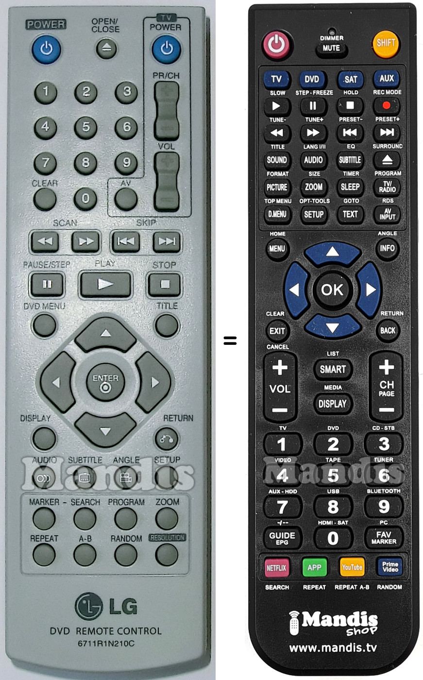T&eacute;l&eacute;commande &eacute;quivalente LG 6711R1N210C