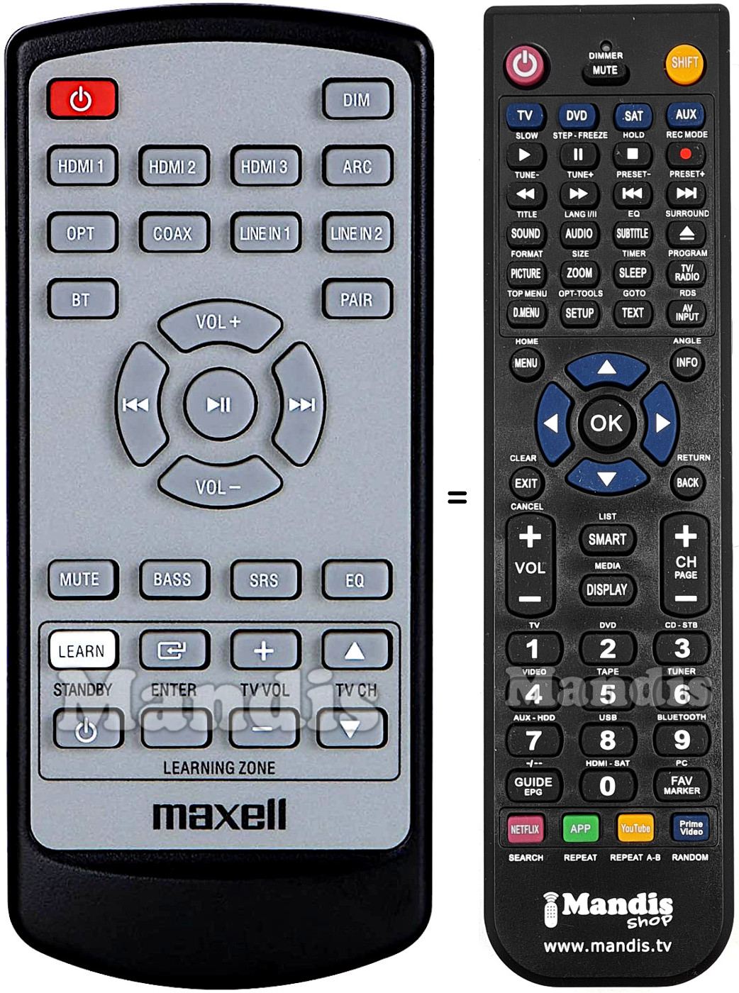 Gleichwertige Fernbedienung Maxell MXSP-SB3000